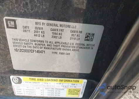 2012 Chevrolet Malibu 1Lt from USA, damaged, VIN 1G1ZC5E07CF145471